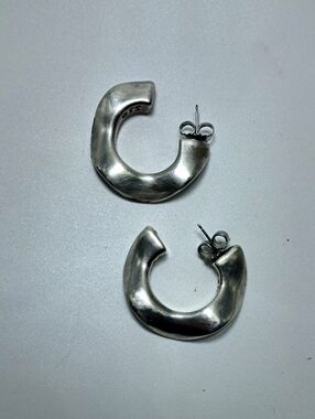 Simon Sebbag Chunky 925 Silver Hoop Earrings - Sculptural Statement